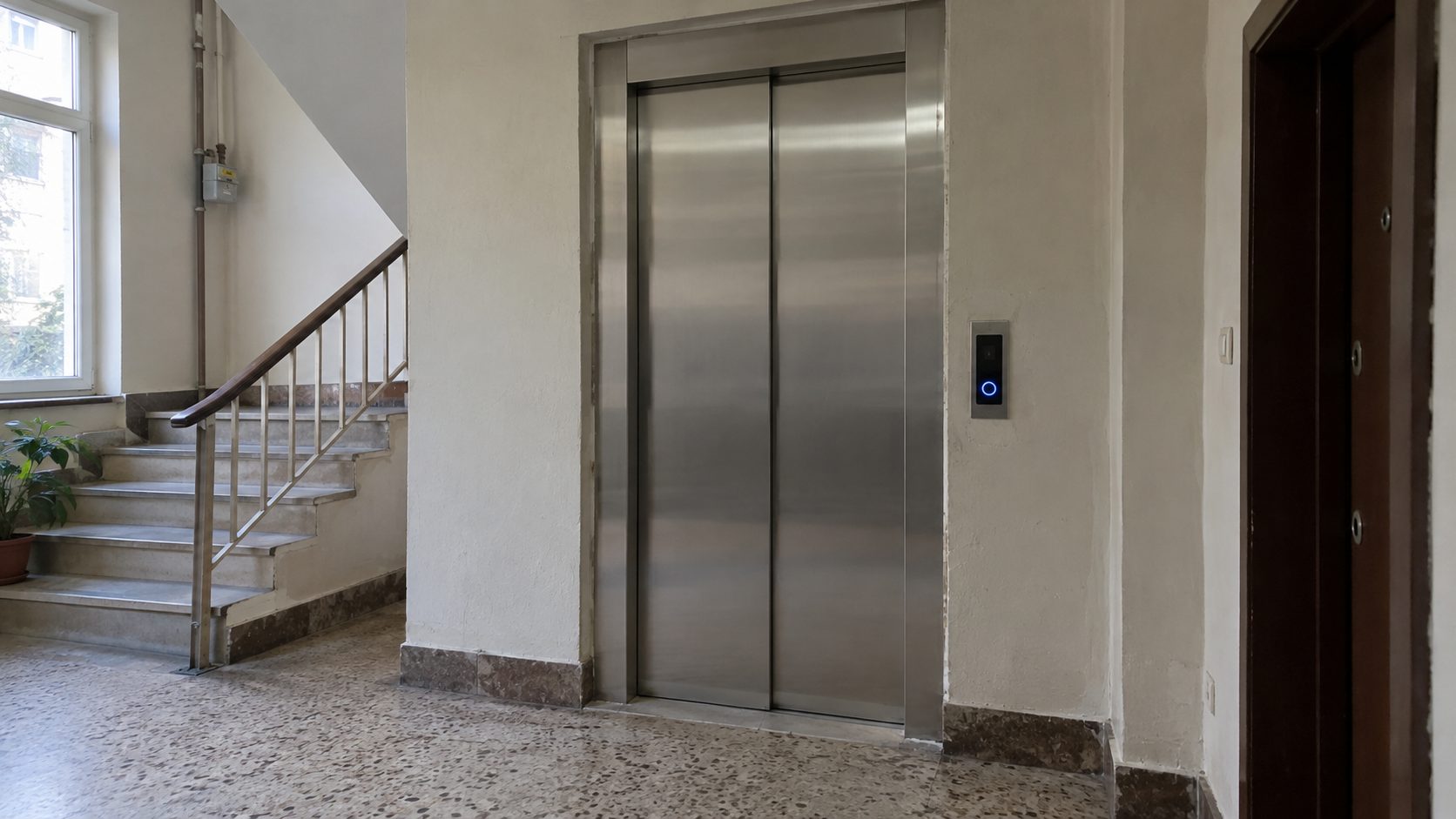 Modernizasyon öncesi asansör girişi ve kat holü